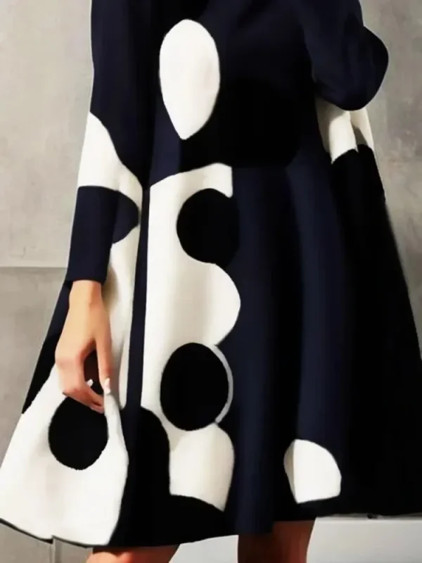 UOOZEE Women Korean Fashion Polka-Dot High-neck Mini Dresses 2025 New Autumn Long Sleeves Elegant Party Evening Short Dress - Image 3