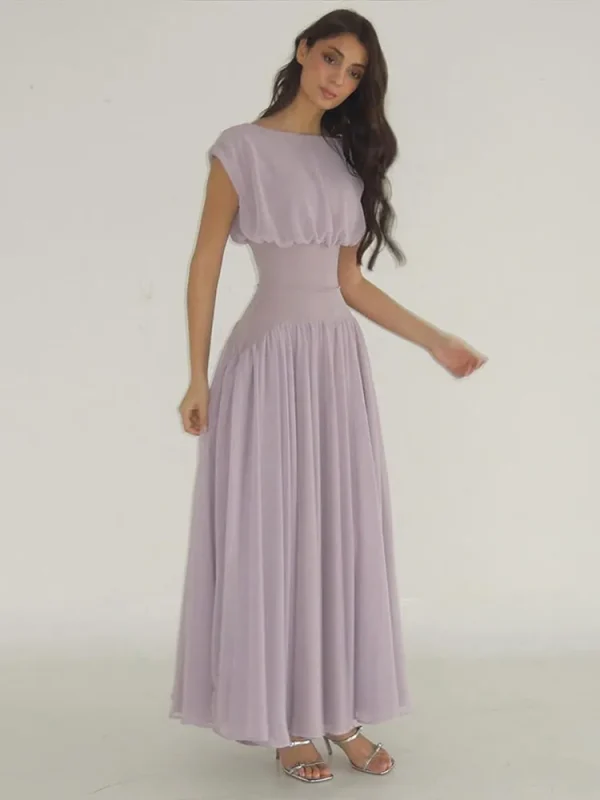 Elegant Chiffon A-Line Dresses Women O Neck Cap Sleeves Long Party Dress 2025 Spring Summer Chic Ladies Evening Gowns - Image 3