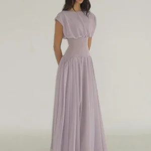 Elegant Chiffon A-Line Dresses Women O Neck Cap Sleeves Long Party Dress 2025 Spring Summer Chic Ladies Evening Gowns