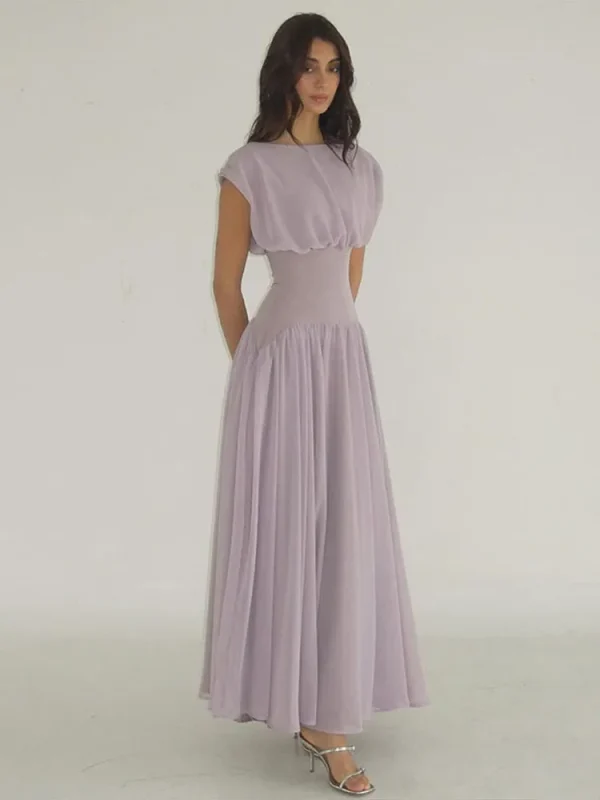 Elegant Chiffon A-Line Dresses Women O Neck Cap Sleeves Long Party Dress 2025 Spring Summer Chic Ladies Evening Gowns