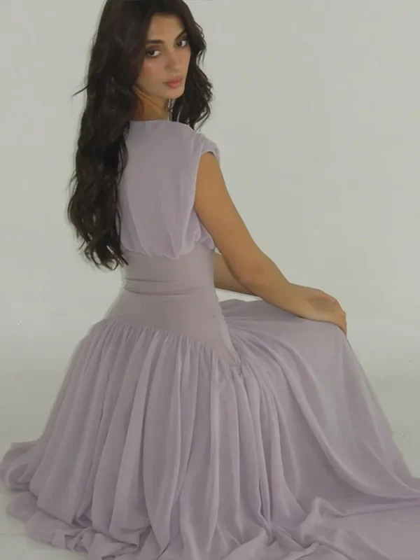 Elegant Chiffon A-Line Dresses Women O Neck Cap Sleeves Long Party Dress 2025 Spring Summer Chic Ladies Evening Gowns - Image 5