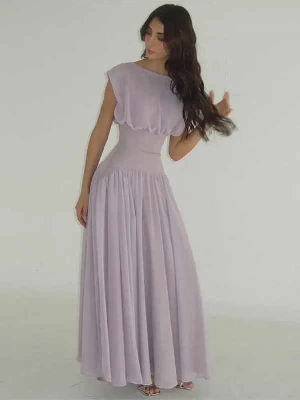 Elegant Chiffon A-Line Dresses Women O Neck Cap Sleeves Long Party Dress 2025 Spring Summer Chic Ladies Evening Gowns - Image 2